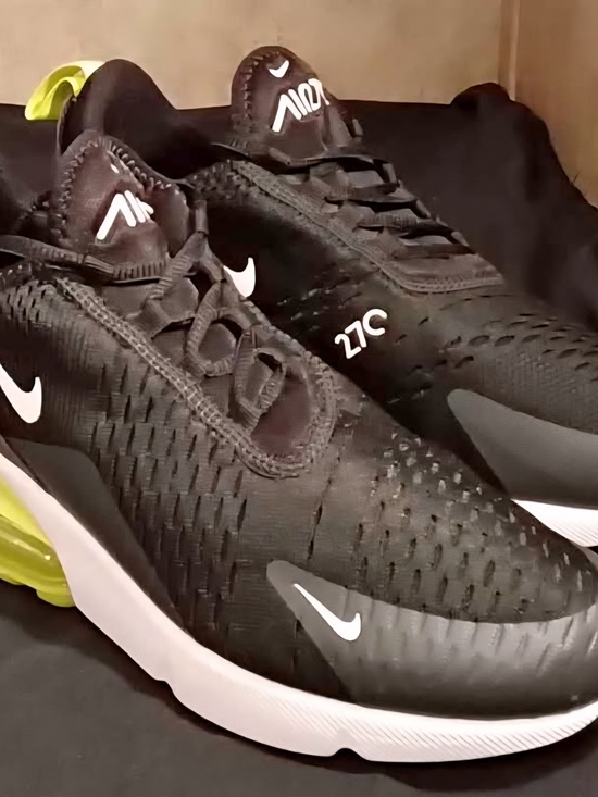Nike Air Max 270 Black White Volt Mesh Lace-Up Low Top Sneaker